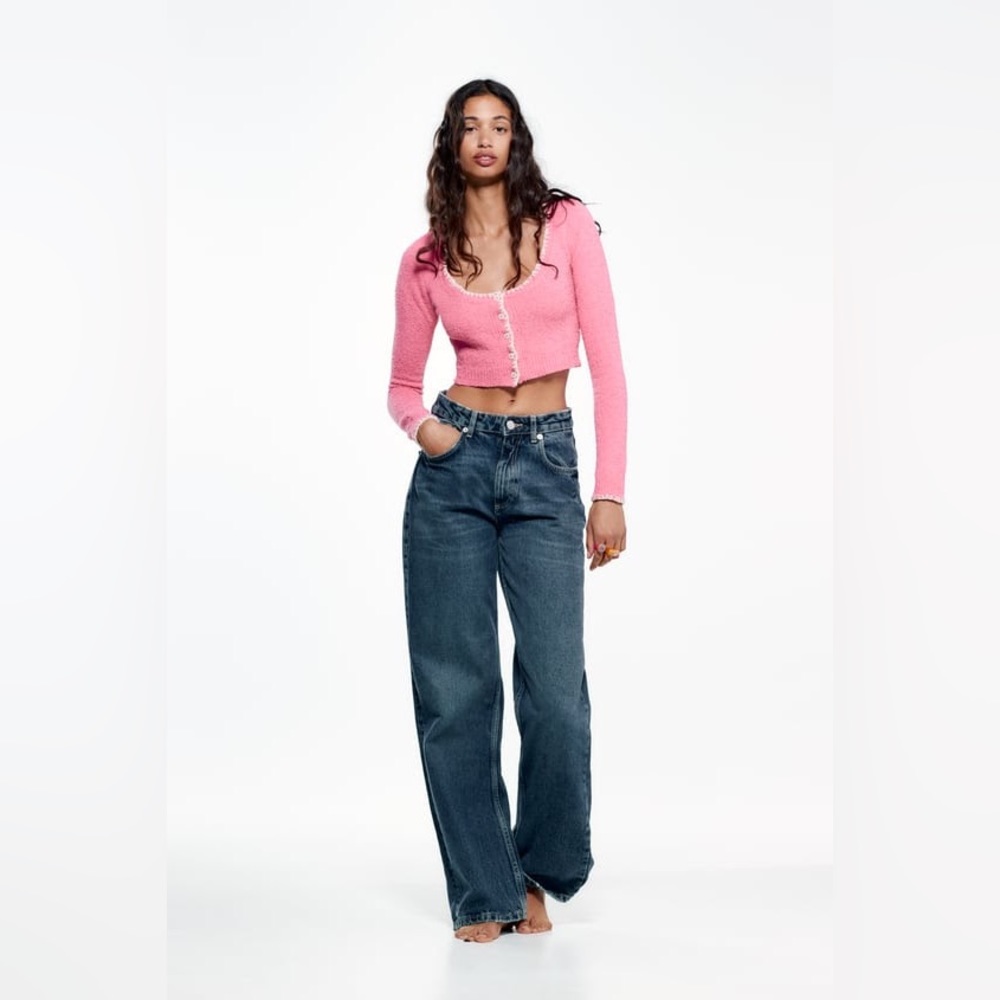 NWT Zara Pink Knit Cropped Jacket, New With Tags, Never Worn, Size M